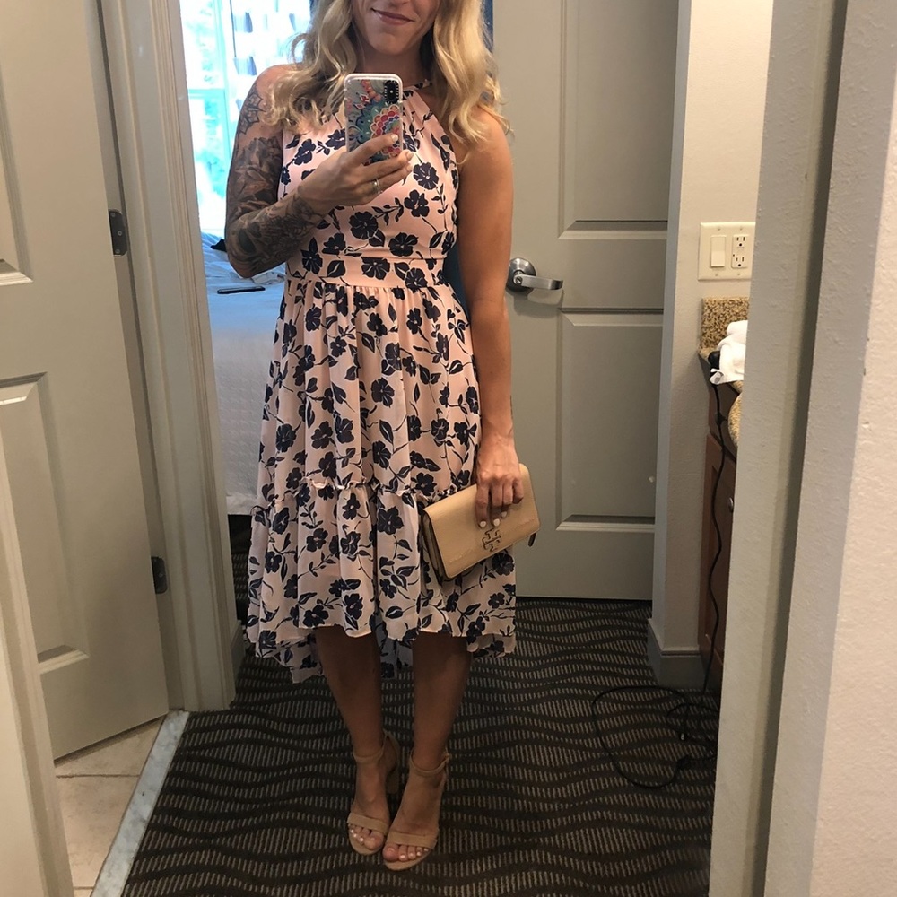 Eliza J Floral Ruffle High/Low halter Dress